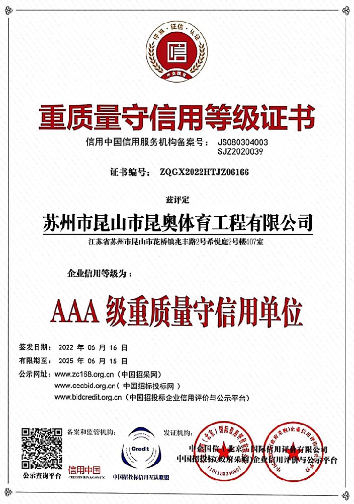 重质量守信用等级证书